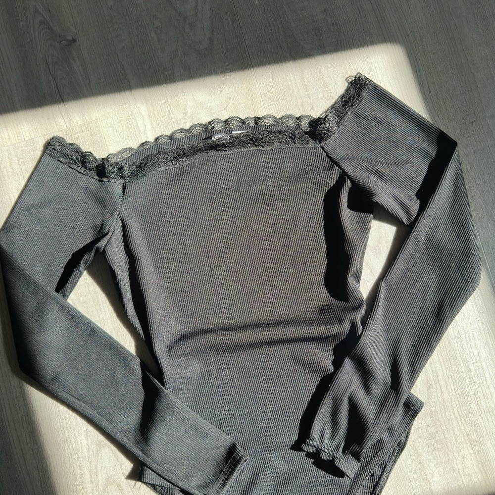 Nasty Gal Black Lace Trim Bodysuit